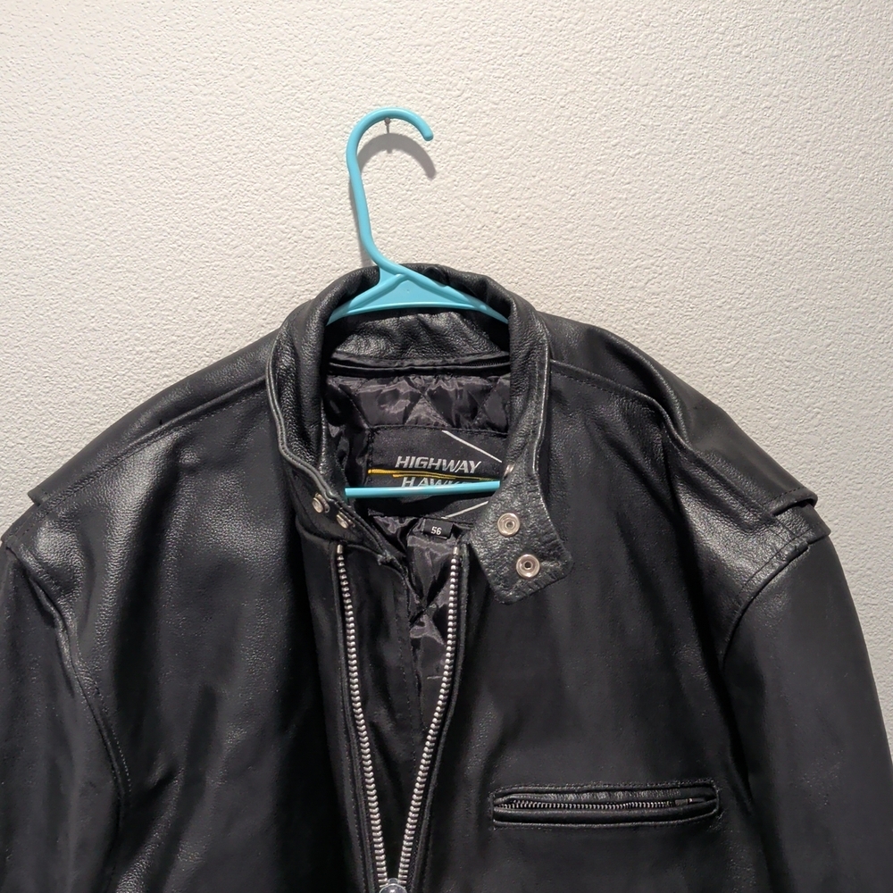 Highway Hawks Mens Black Leather Bikers Jacket Size 56